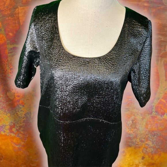 J. Crew Collection Black & Silver Metallic Textured Jacquard Short Sleeve Dress - Picture 3 of 13